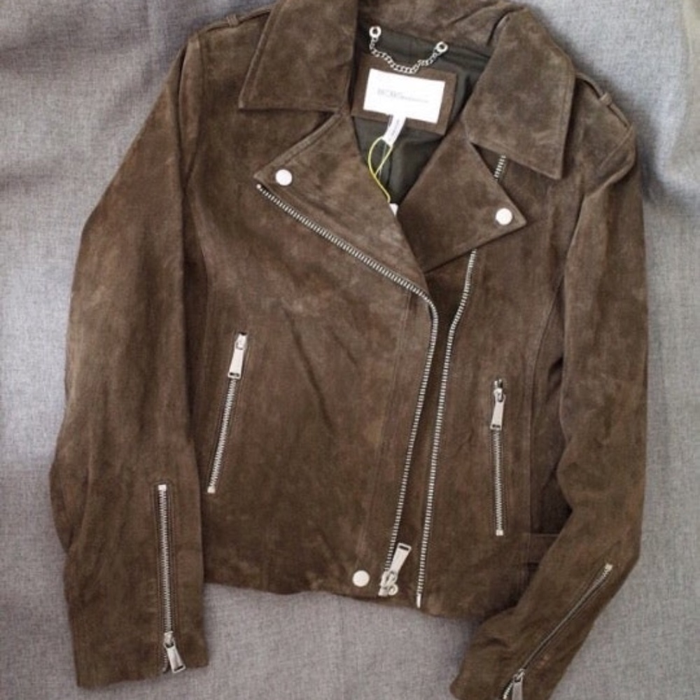 BGBC Leather Biker Jacket Heather Green - Picture 2 of 8